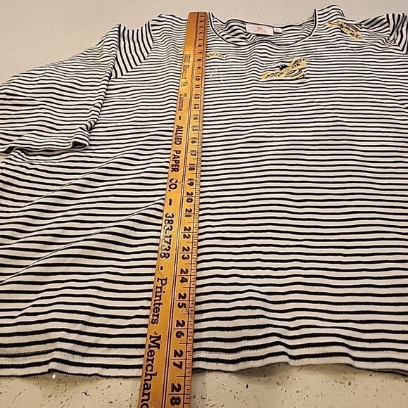 Quacker Factory Women's 3/4 Sleeve Knit Top Black White Striped Bees Size 3X - Picture 6 of 9